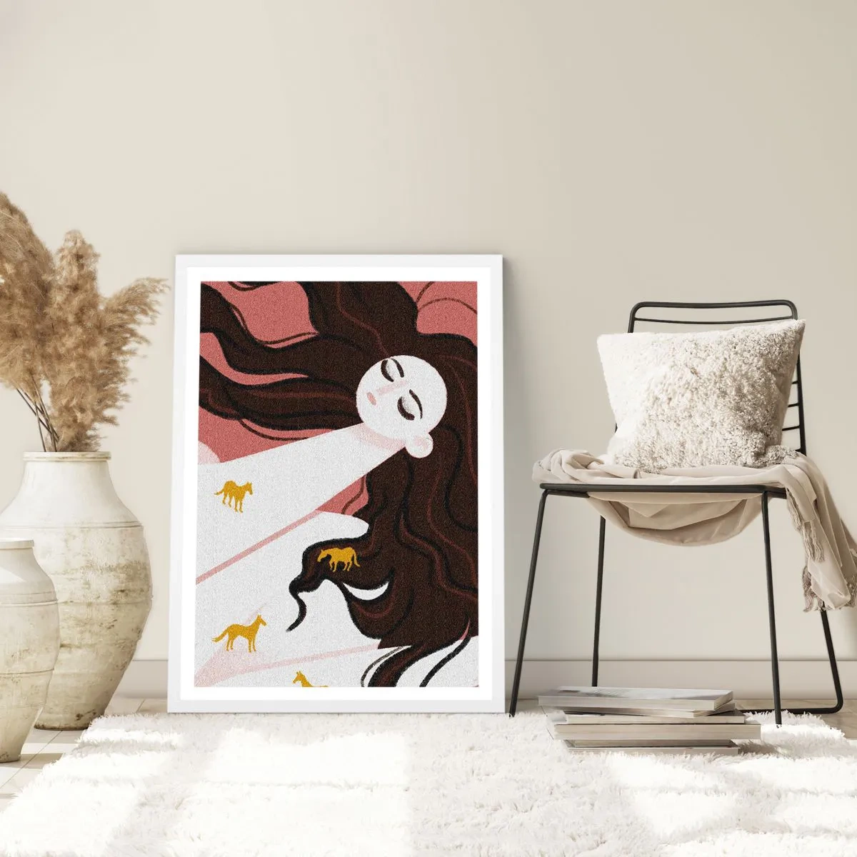 Affiche dans un cadre blanc - Poster - Rêve d'un cheval d'or - 70x100 cm