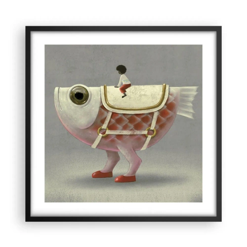 Affiche dans un cadre noir - Poster - Le cavalier poisson - 50x50 cm