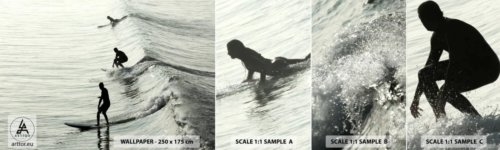 Échantillon De Papier Peint Standard Eco - A la rencontre de la vague - Surfant, sport, Océan - 100x30 cm
