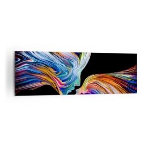 Impression sur toile - Image sur toile - Silhouettes colorées de visages dans des flux dynamiques sur fond noir - 160x50cm - Une fusion d'énergie et de lumière - Décoration murale moderne pour le salon et la chambre ARTTOR