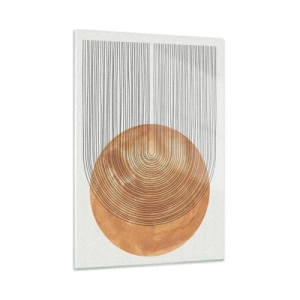 Impression sur verre - Image sur verre - Forme géométrique avec des lignes concentriques et un cercle doré - 50x70cm - Composition solaire - Décoration murale moderne pour le salon et la chambre ARTTOR
