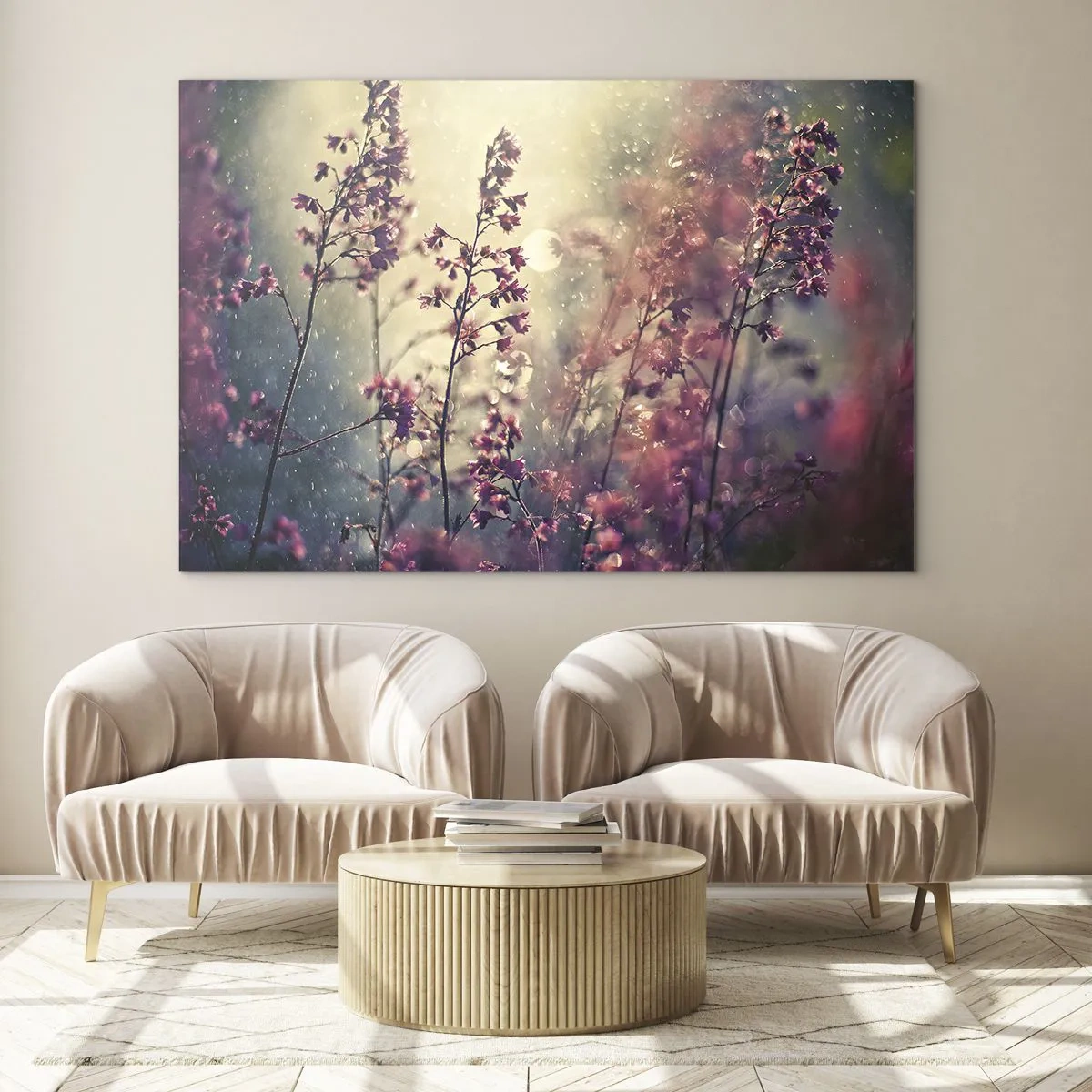 Impression sur verre - Image sur verre - Fleurs au soleil sous la douce pluie - 70x50cm - Jardin secret - Décoration murale moderne pour le salon et la chambre ARTTOR