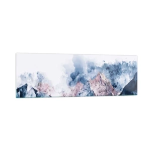 Impression sur verre - Image sur verre - Montagnes à l'aquarelle dans des tons pastel sur fond blanc - 160x50cm - Ce sont des sommets ! - Décoration murale moderne pour le salon et la chambre ARTTOR