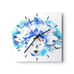 Horloge murale - Pendule murale - Aquarelle artistique représentant un ours polaire avec un motif glacé - 30x30cm - Le roi de l'Arctique dans une couronne de glace - Décoration murale moderne pour le salon et la chambre ARTTOR