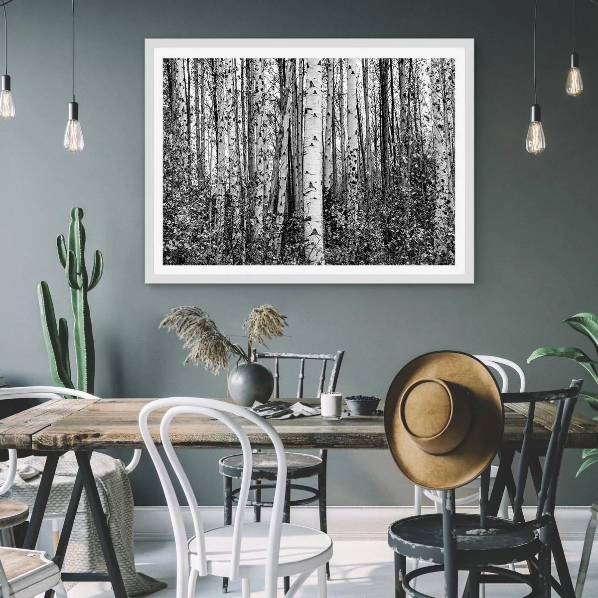 Affiche dans un cadre blanc - Poster - Enchevêtrement de bouleau - 50x40 cm