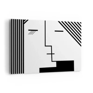 Impression sur toile - Image sur toile - Abstraction géométrique d'un baiser en noir et blanc - 100x70cm - Juste un baiser - Décoration murale moderne pour le salon et la chambre ARTTOR