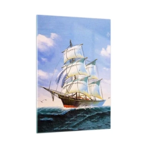 Impression sur verre - Image sur verre - Un voilier en haute mer sous un ciel bleu - 50x70cm - Fièrement avec le vent - Décoration murale moderne pour le salon et la chambre ARTTOR