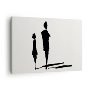 Impression sur toile - Image sur toile - Silhouettes de deux personnes en noir sur fond clair - 70x50cm - Êtes-vous sûr qu'ils sont ensemble ? - Décoration murale moderne pour le salon et la chambre ARTTOR