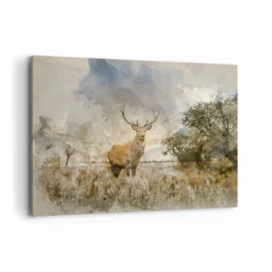 Impression sur toile - Image sur toile - Un cerf dans un cadre naturel dans un style aquarelle - 100x70cm - Dignité - force - majesté - Décoration murale moderne pour le salon et la chambre ARTTOR