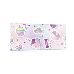 Impression sur verre - Image sur verre - Motifs pastel avec bonbons et desserts - 120x50cm - Pour que tous les jours soit un anniversaire  - Décoration murale moderne pour le salon et la chambre ARTTOR
