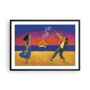 Affiche dans un cadre noir - Poster - Personnages au bord de la mer au coucher du soleil - 70x50cm - Plus qu'une étoile dans le ciel - Décoration murale moderne pour le salon et la chambre ARTTOR