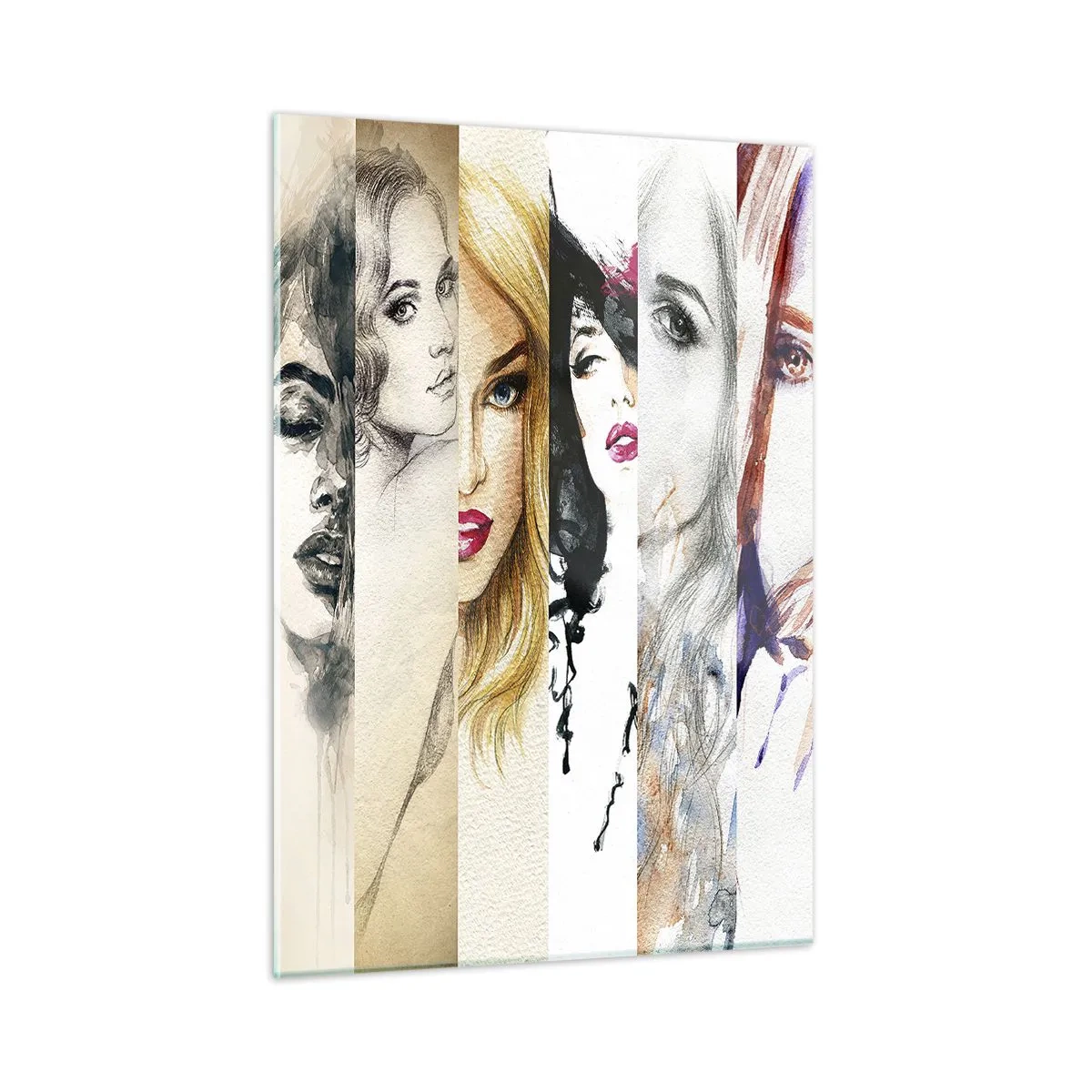 Impression sur verre - Image sur verre - Un collage de portraits de femmes dans divers styles artistiques. - 50x70cm - Et c'est toujours TOI - Décoration murale moderne pour le salon et la chambre ARTTOR