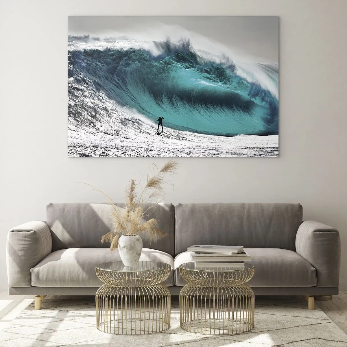 Impression sur verre - Image sur verre - Un surfeur devant une énorme vague - 70x50cm - Challenge accepté - Décoration murale moderne pour le salon et la chambre ARTTOR