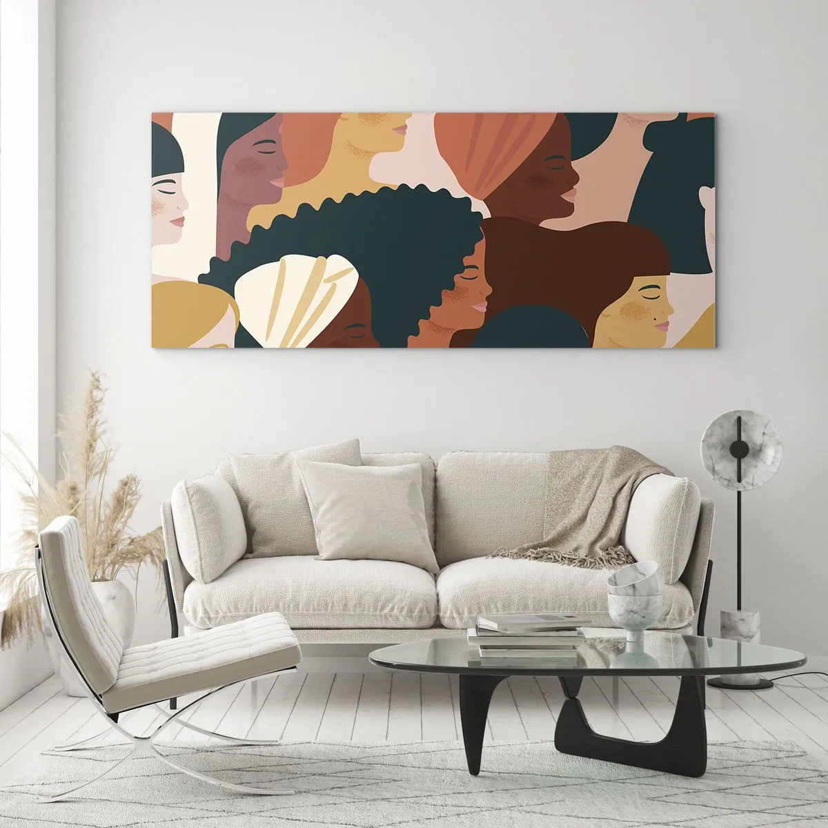 Impression sur verre - Image sur verre - Profils colorés de femmes aux styles variés - 120x50cm - Uniquement la féminité - Décoration murale moderne pour le salon et la chambre ARTTOR