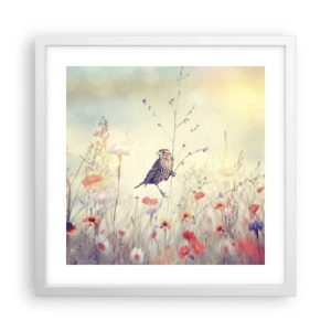 Affiche dans un cadre blanc - Poster - Portrait d'oiseau sur pré en fond - 40x40 cm