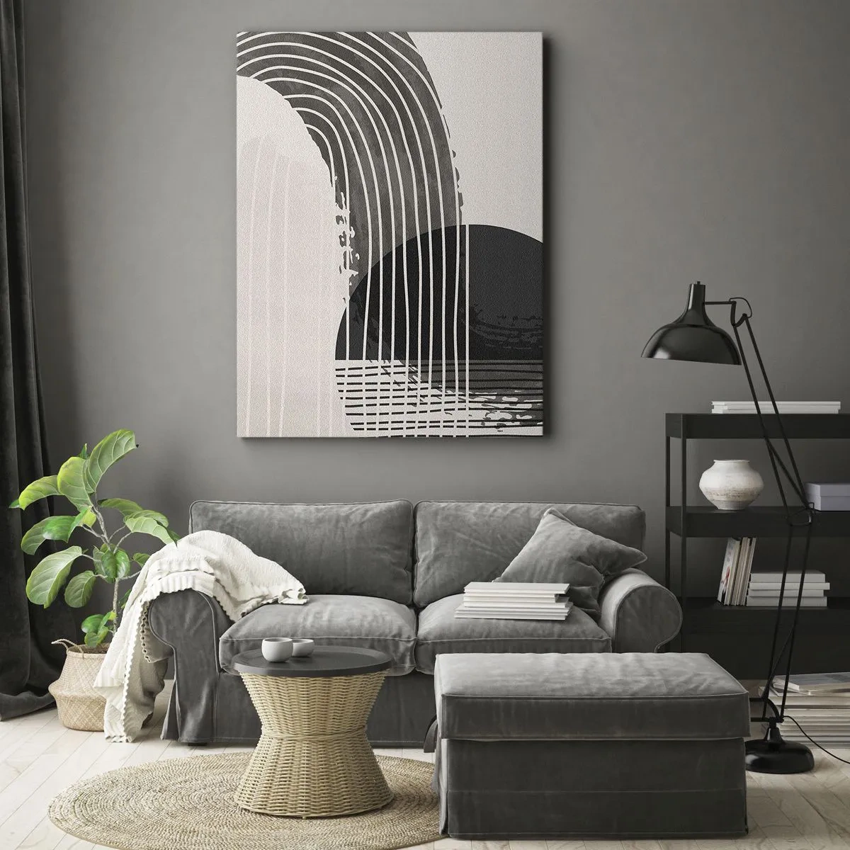 Impression sur toile - Image sur toile - Motif abstrait avec des lignes et des formes géométriques - 50x70cm - Aller et retour - Décoration murale moderne pour le salon et la chambre ARTTOR