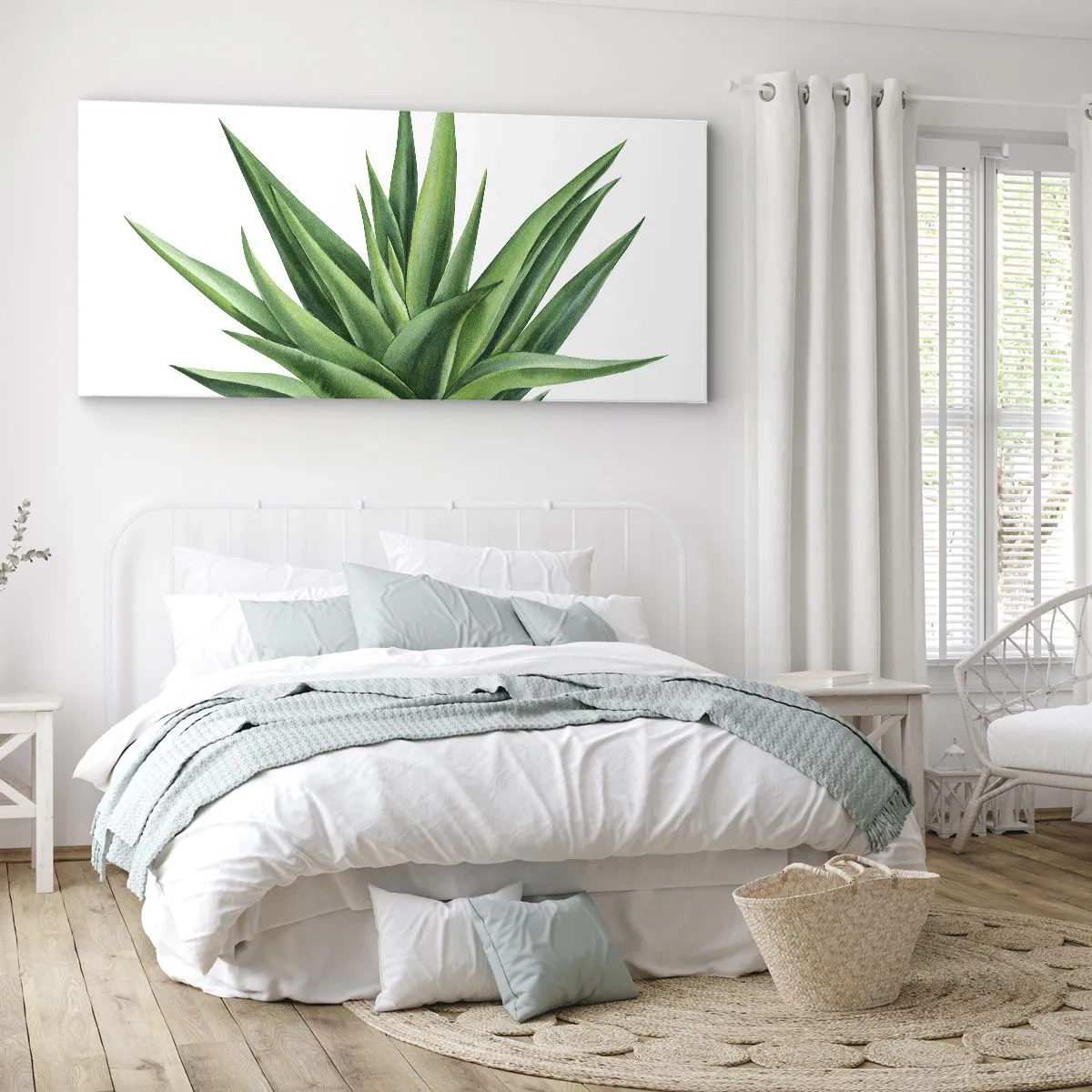 Impression sur toile - Image sur toile - Une plante verte juteuse sur fond blanc - 140x50cm - Vert – force – vie - Décoration murale moderne pour le salon et la chambre ARTTOR