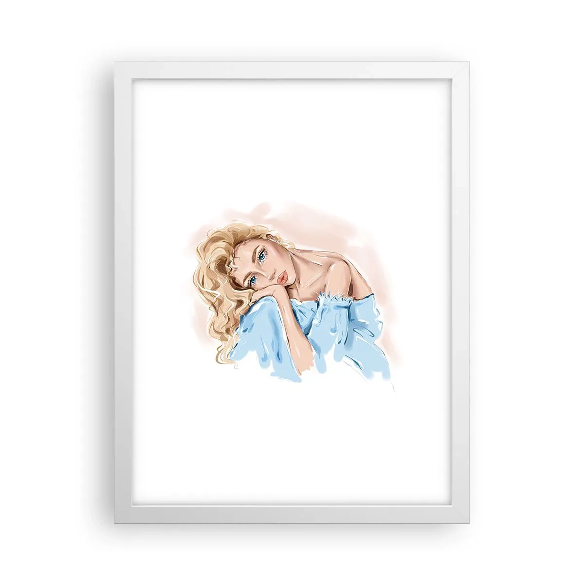 Affiche dans un cadre blanc - Poster - Rêveuse en bleu - 30x40 cm