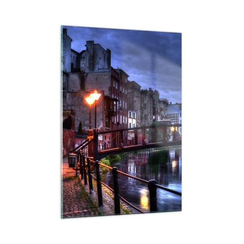 Impression sur verre - Image sur verre - Une charmante rue le long du canal avec un pont et un éclairage du soir - 50x70cm - Tu n'as pas connu ce Bydgoszcz - Décoration murale moderne pour le salon et la chambre ARTTOR
