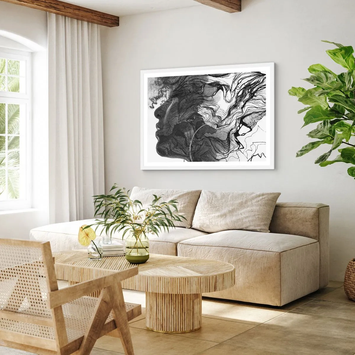 Affiche dans un cadre blanc - Poster - Emmêlé dans les rêves - 50x40 cm
