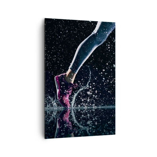 Impression sur toile - Image sur toile - Une prise de vue dynamique d'une course sous la pluie sur fond noir - 80x120cm - Combien de force dans les jambes - Décoration murale moderne pour le salon et la chambre ARTTOR