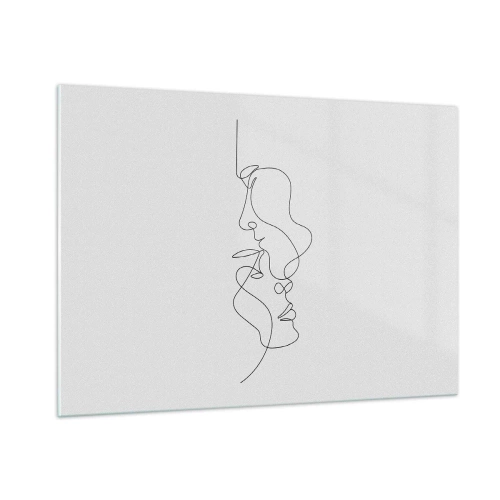 Impression sur verre - Image sur verre - Un dessin délicat de deux visages dans un seul contour - 100x70cm - Chaleur de désir renaissant - Décoration murale moderne pour le salon et la chambre ARTTOR