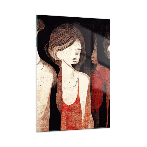 Impression sur verre - Image sur verre - Silhouettes féminines abstraites en rouge sur fond noir - 50x70cm - Madones des ténèbres - Décoration murale moderne pour le salon et la chambre ARTTOR