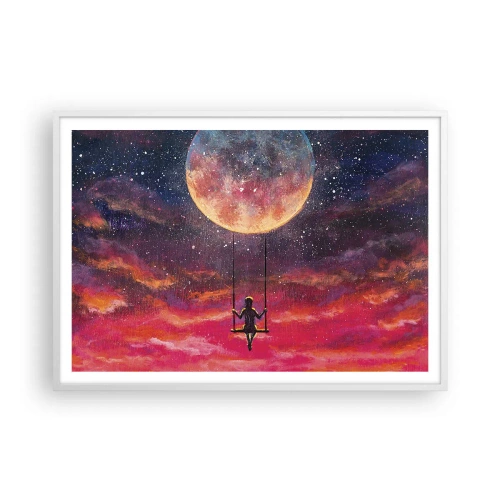 Affiche dans un cadre blanc - Poster - Se balancer dans les nuages - 100x70 cm