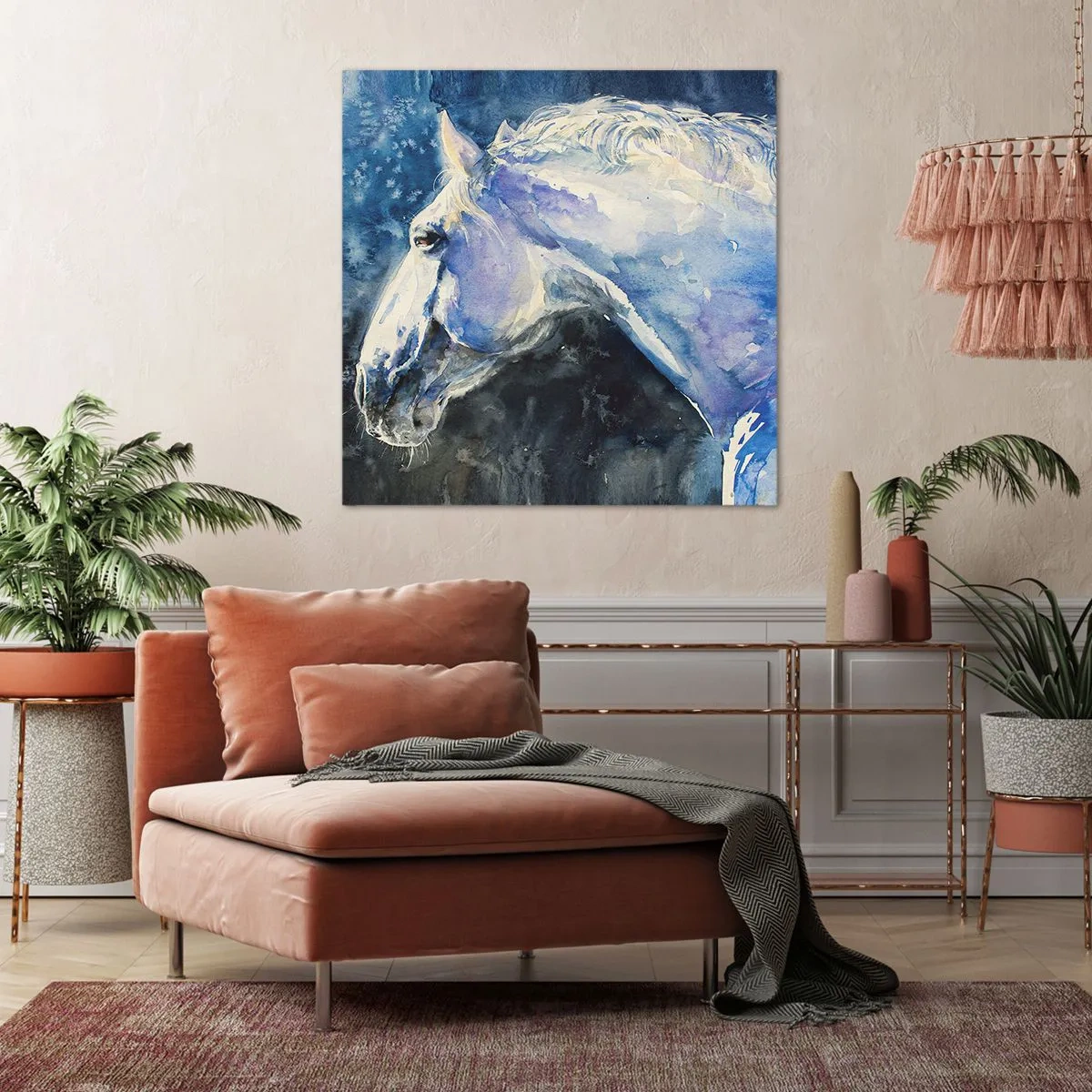 Impression sur toile - Image sur toile - Portrait dans une lueur azur - 70x70 cm