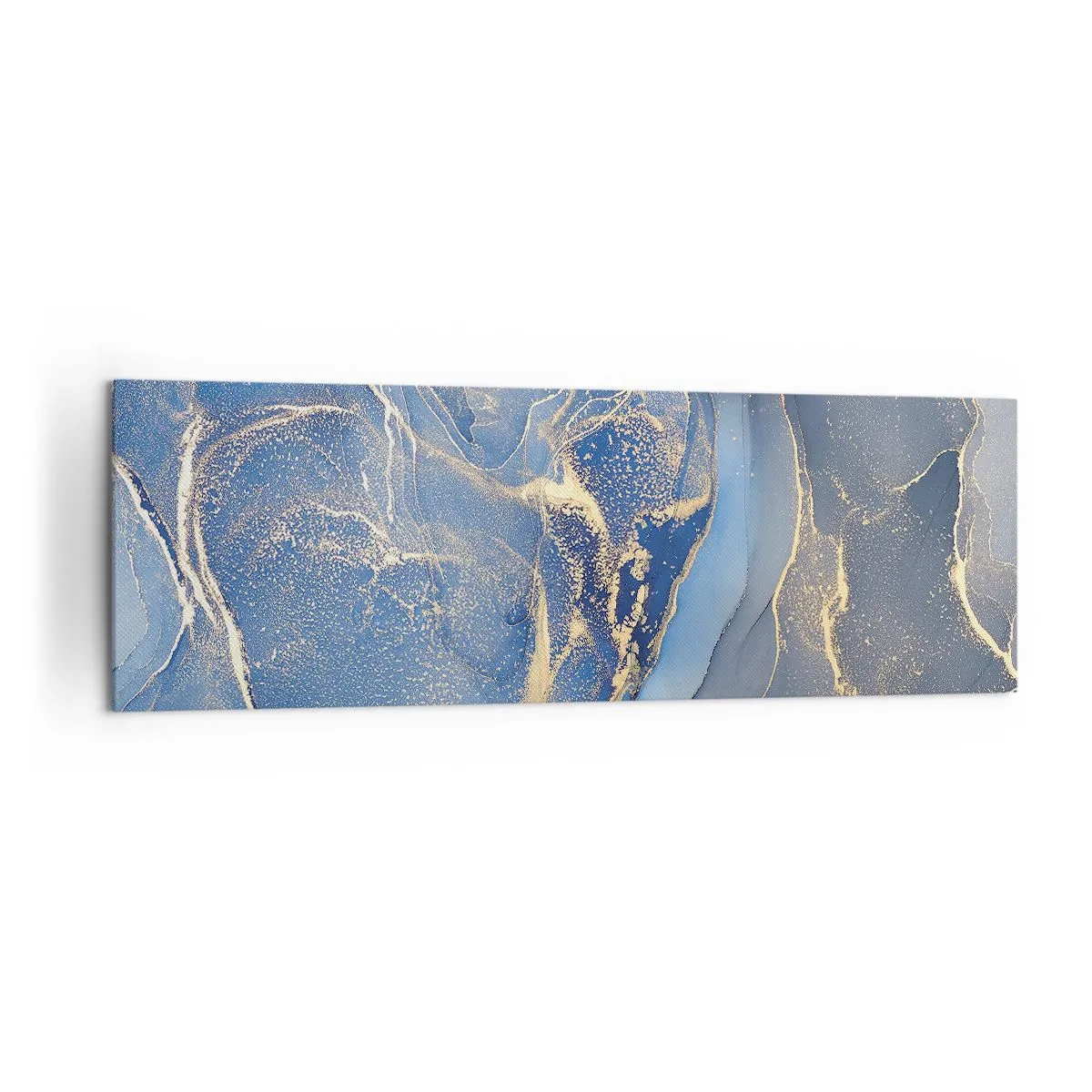 Impression sur toile - Image sur toile - Motifs bleus abstraits avec des accents dorés - 160x50cm - Poussière d'or - Décoration murale moderne pour le salon et la chambre ARTTOR