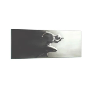 Impression sur verre - Image sur verre - Une silhouette noire et blanche d'une silhouette en train de courir dans un style dynamique et surréaliste. - 140x50cm - Inarrêtable - Décoration murale moderne pour le salon et la chambre ARTTOR