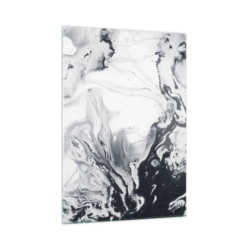 Impression sur verre - Image sur verre - Vagues abstraites monochromes dans des tons de noir et blanc - 50x70cm - Au centre de la Terre - Décoration murale moderne pour le salon et la chambre ARTTOR