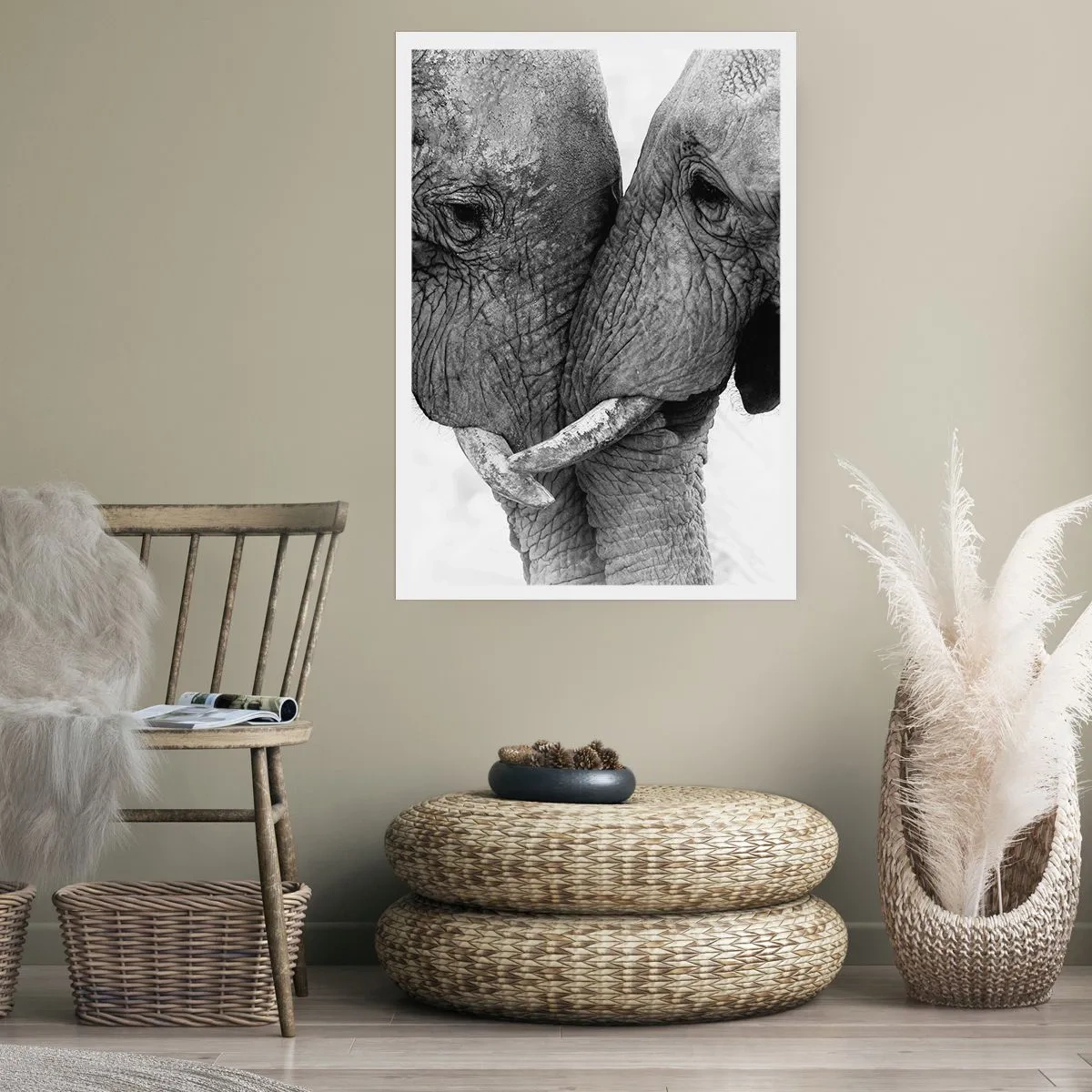 Affiche - Poster - Gros plan de deux éléphants en noir et blanc - 50x70cm - Confession sincère - Décoration murale moderne pour le salon et la chambre ARTTOR