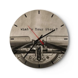 Horloge murale - Pendule murale - Gros plan d'une machine à écrire avec les mots « Quelle est votre histoire ? » - 30x30cm - Réponds-moi - Décoration murale moderne pour le salon, la cuisine et la chambre ARTTOR