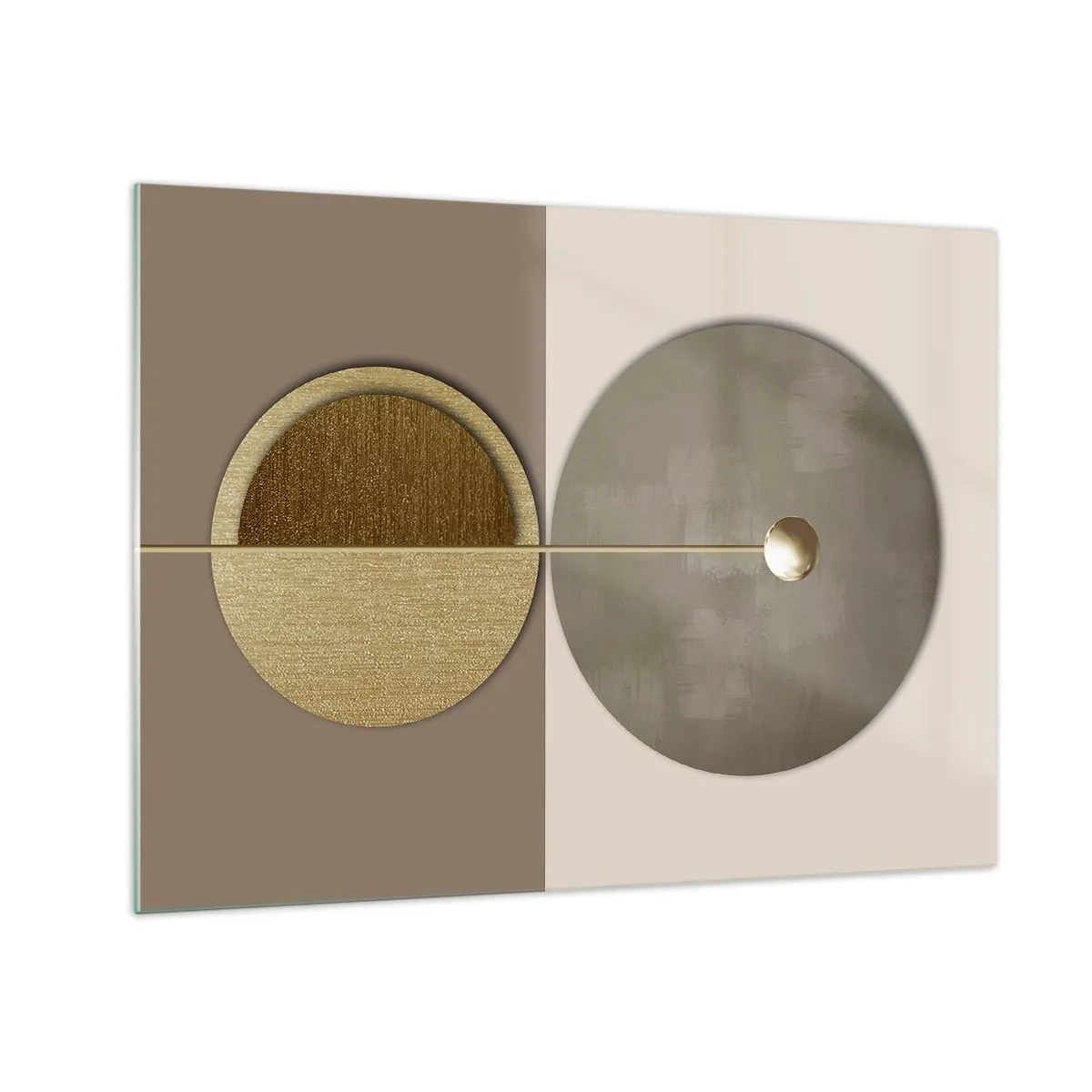 Impression sur verre - Image sur verre - Cercles et lignes dorés dans une composition harmonieuse - 70x50cm - Équilibre parfait - Décoration murale moderne pour le salon et la chambre ARTTOR