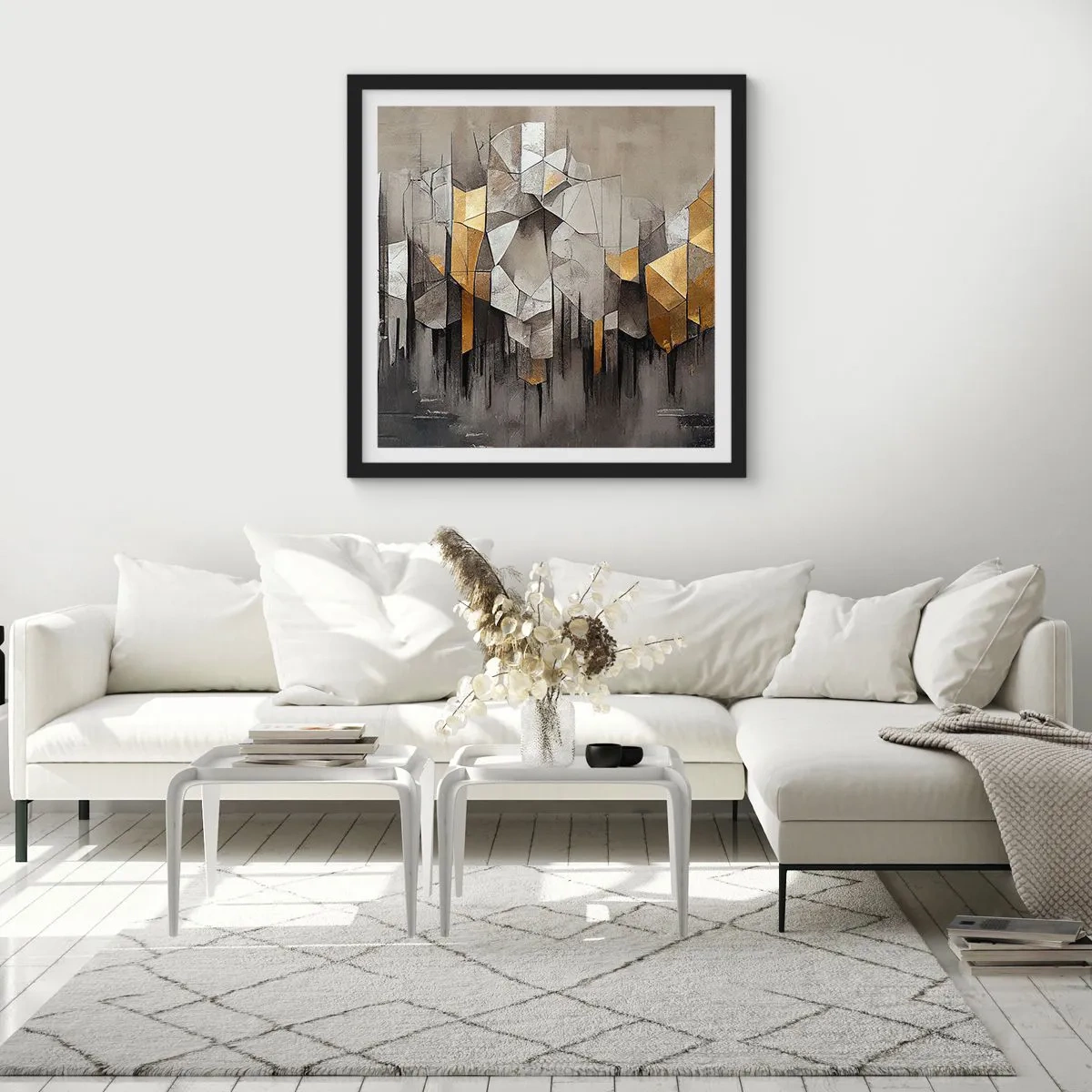 Affiche dans un cadre noir - Poster - Composition de glace et de lumière - 50x50 cm