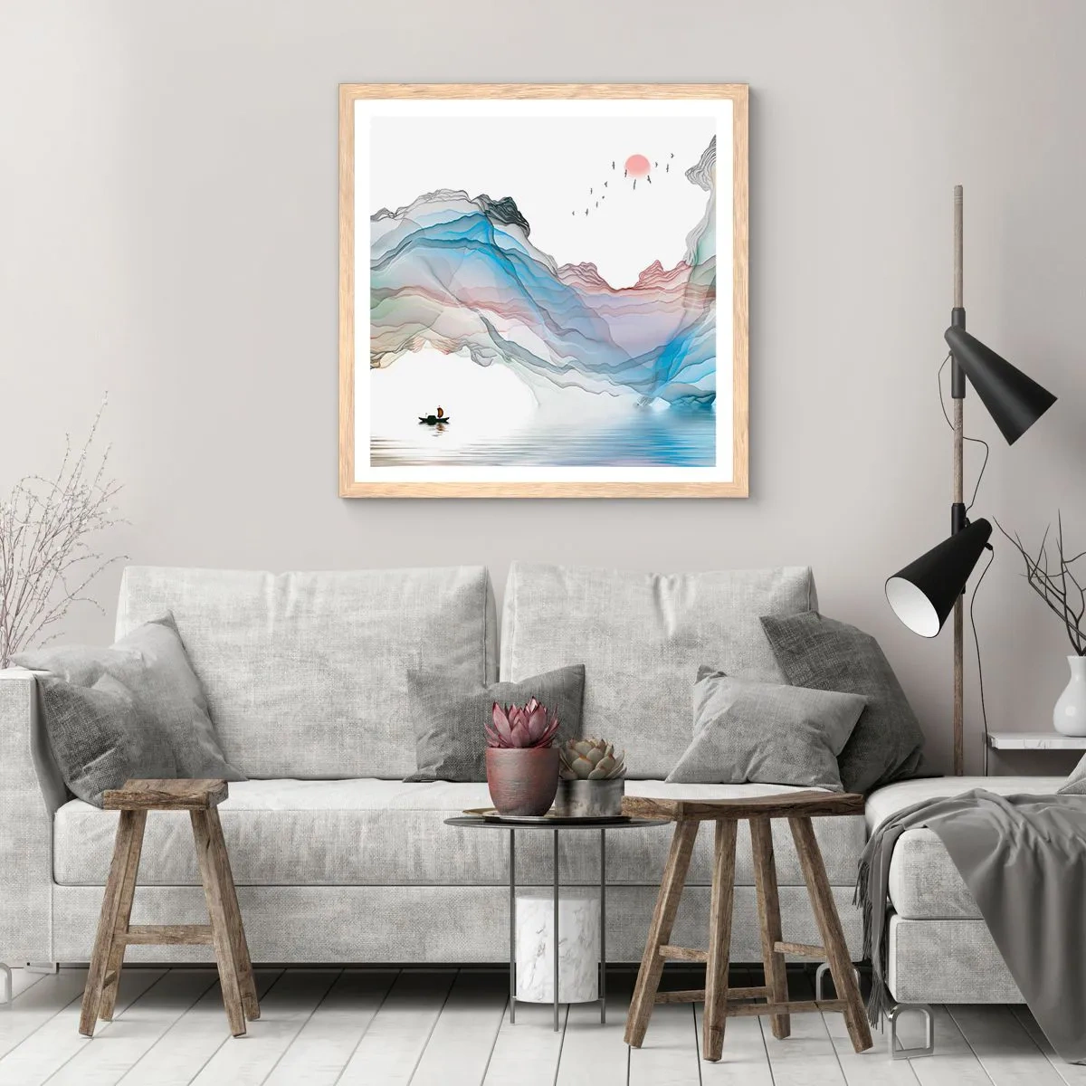 Affiche dans un chêne clair - Poster - Vers les montagnes de cristal - 40x40 cm