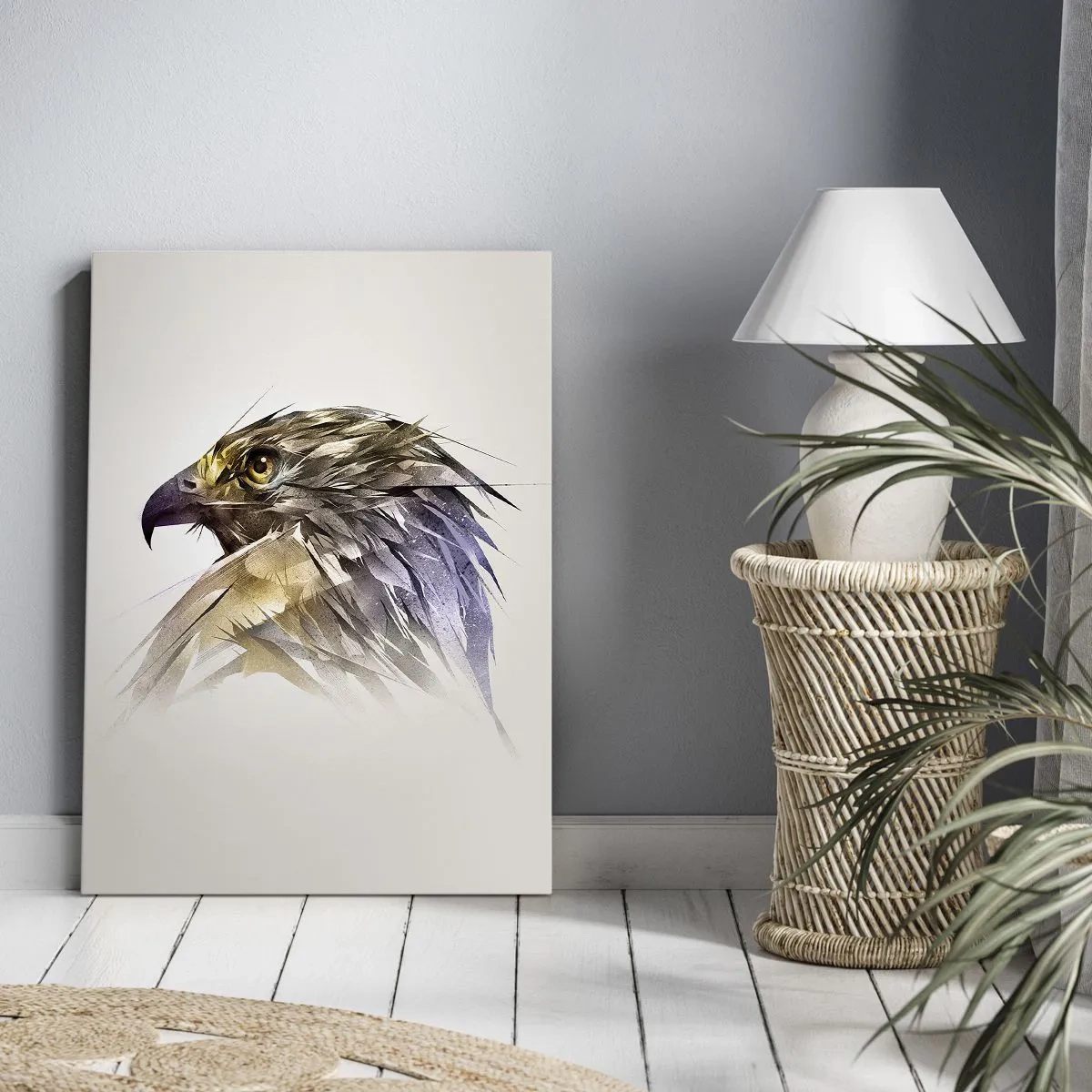 Impression sur toile - Image sur toile - Portrait artistique d'un aigle aux tons pastel - 80x120cm - Portrait d'un guerrier - Décoration murale moderne pour le salon et la chambre ARTTOR
