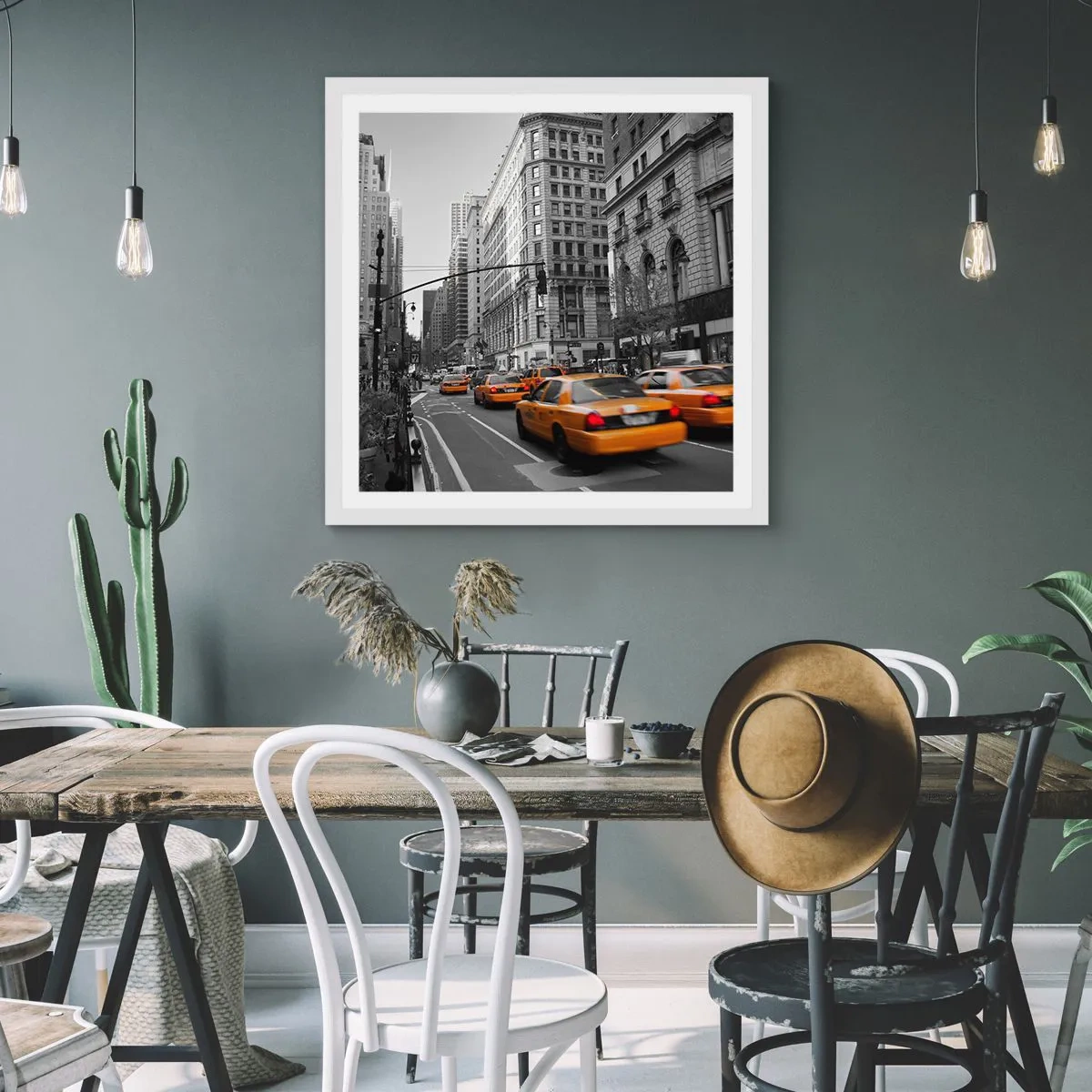 Affiche dans un cadre blanc - Poster - Soleil des grandes villes - 40x40 cm
