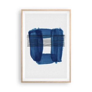 Affiche dans un chêne clair - Poster - Composition noire-bleue - 61x91 cm