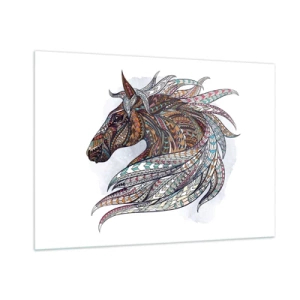 Impression sur verre - Image sur verre - Cheval coloré dans un style artistique avec des motifs géométriques - 100x70cm - Destrier guerrier celtique - Décoration murale moderne pour le salon et la chambre ARTTOR