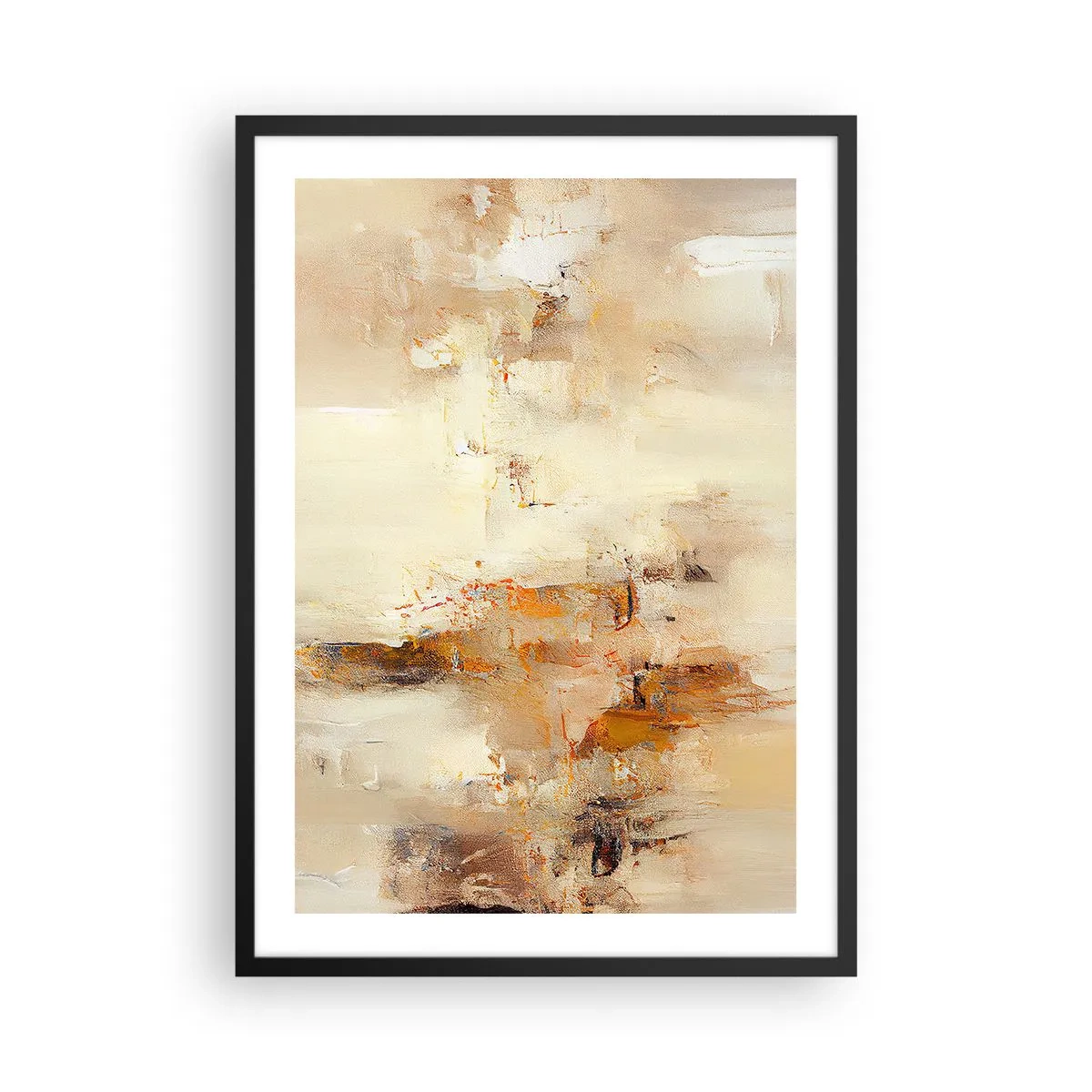 Affiche dans un cadre noir - Poster - Une composition abstraite dans des tons chauds de beige et d'or. - 50x70cm - Âme de l'ambre - Décoration murale moderne pour le salon et la chambre ARTTOR
