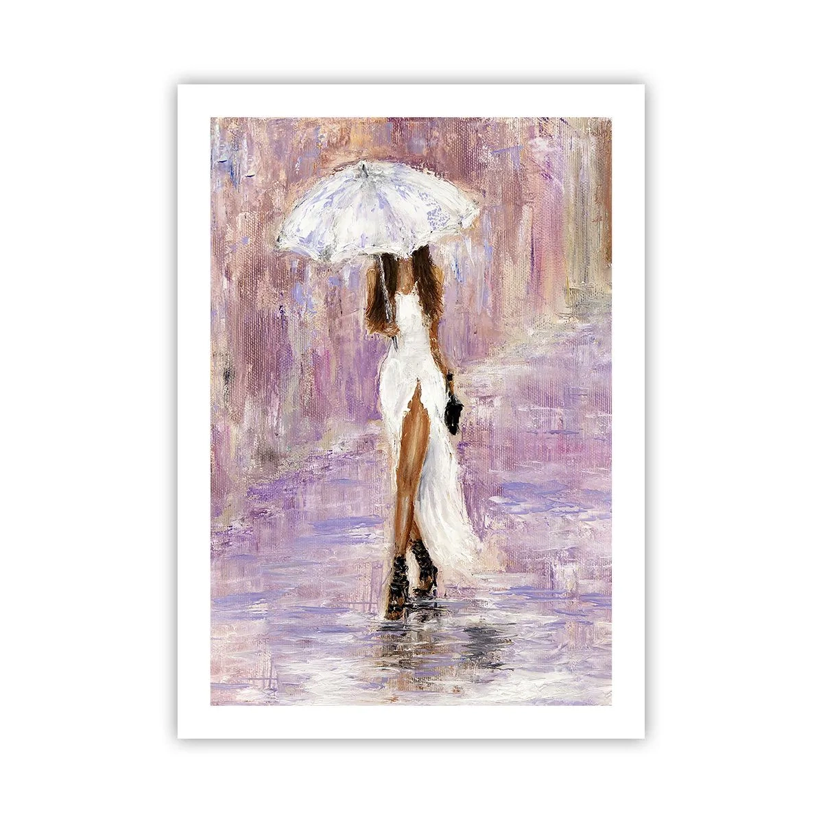 Affiche - Poster - Femme avec un parapluie sous la pluie - 50x70cm - Sous la pluie lilas - Décoration murale moderne pour le salon et la chambre ARTTOR