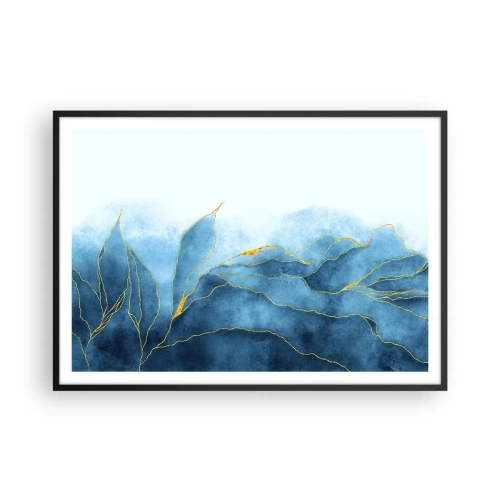 Affiche dans un cadre noir - Poster - Vagues abstraites dans des tons de bleu avec des accents dorés - 100x70cm - Bleu doré - Décoration murale moderne pour le salon et la chambre ARTTOR