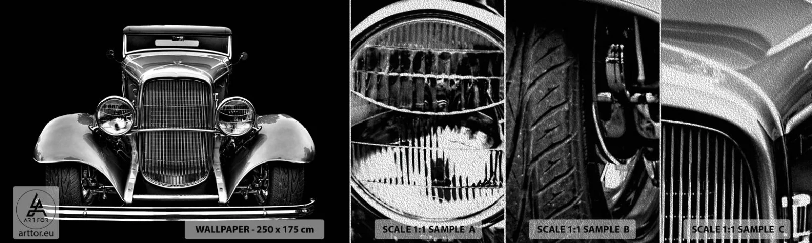 Échantillon de Papier Peint Premium Sand - Un vrai gentleman - Rétro, Voiture, Classique - 100x30 cm