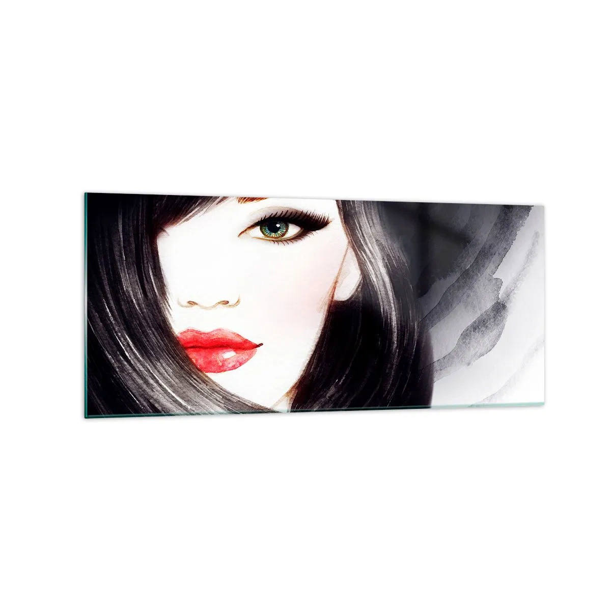 Impression sur verre - Image sur verre - Portrait d'une femme au regard expressif et aux lèvres rouges - 120x50cm - Aspect saphir - Décoration murale moderne pour le salon et la chambre ARTTOR
