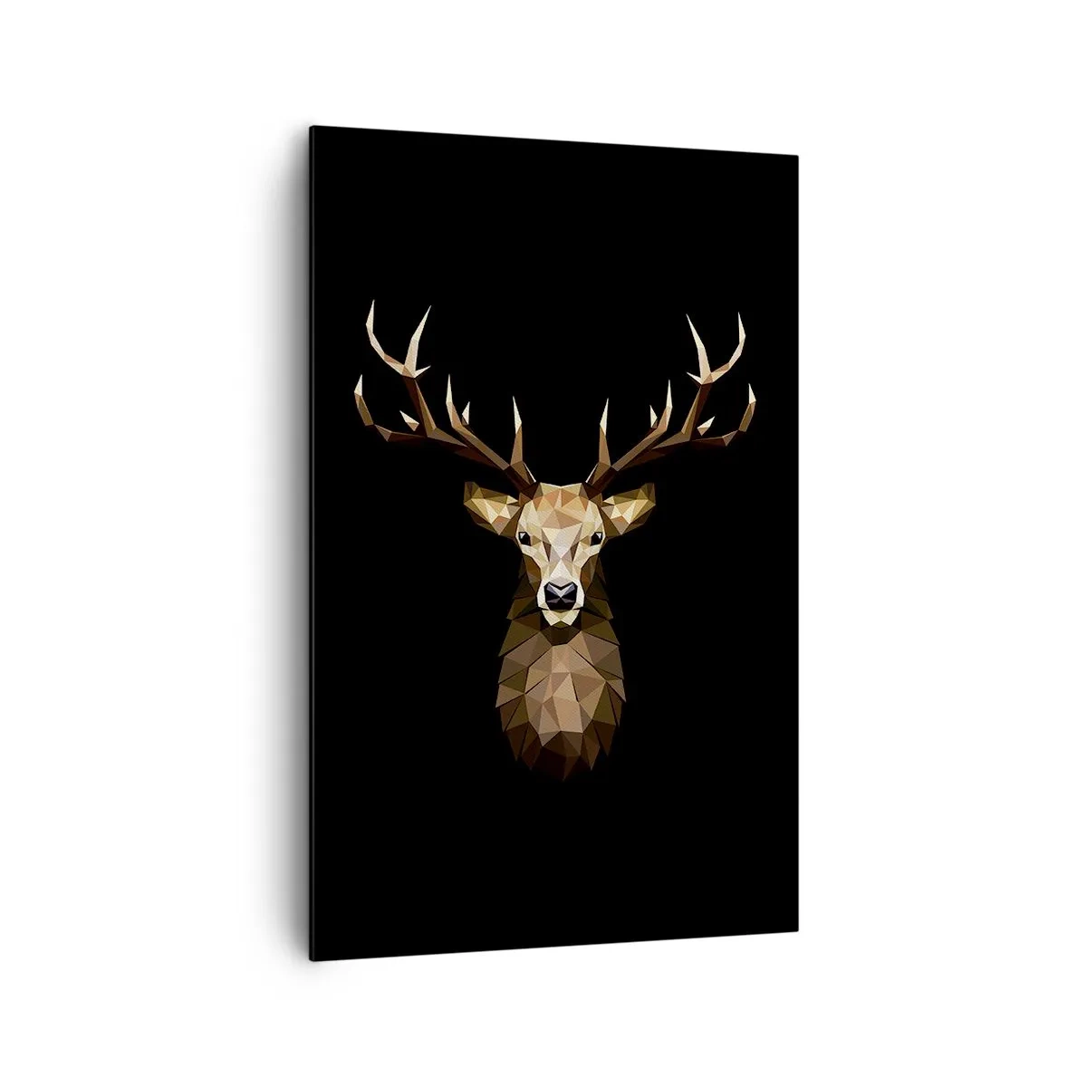 Impression sur toile - Image sur toile - Cerf polygonal géométrique sur fond noir - 80x120cm - Cerf cubique - Décoration murale moderne pour le salon et la chambre ARTTOR
