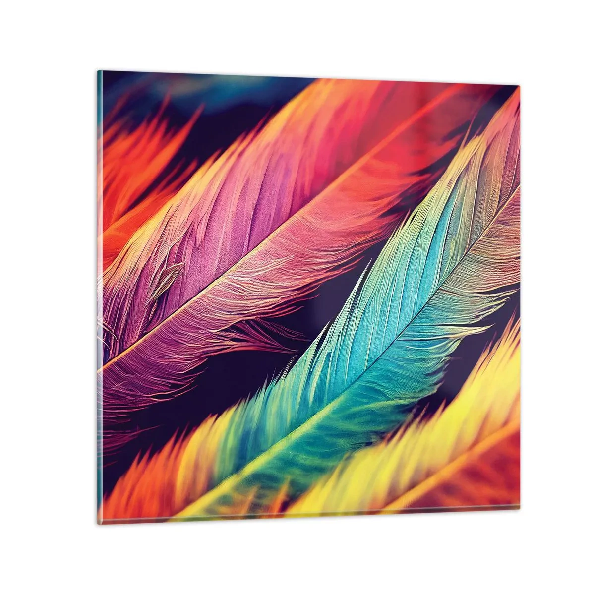 Impression sur verre - Image sur verre - Arc-en-ciel de plumes - 50x50 cm