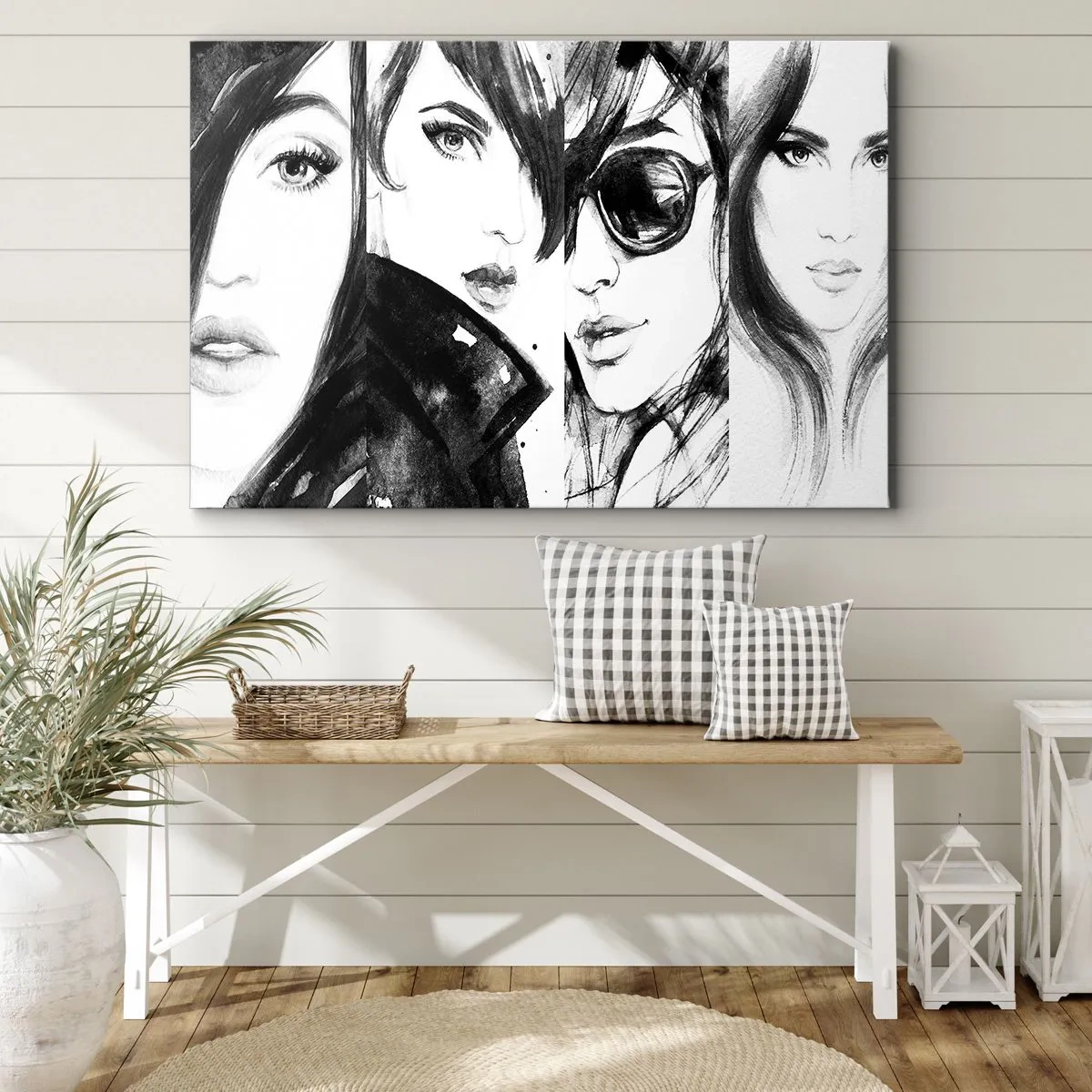Impression sur toile - Image sur toile - Portraits élégants de femmes aux tons monochromes - 120x80cm - La beauté multipliée - Décoration murale moderne pour le salon et la chambre ARTTOR