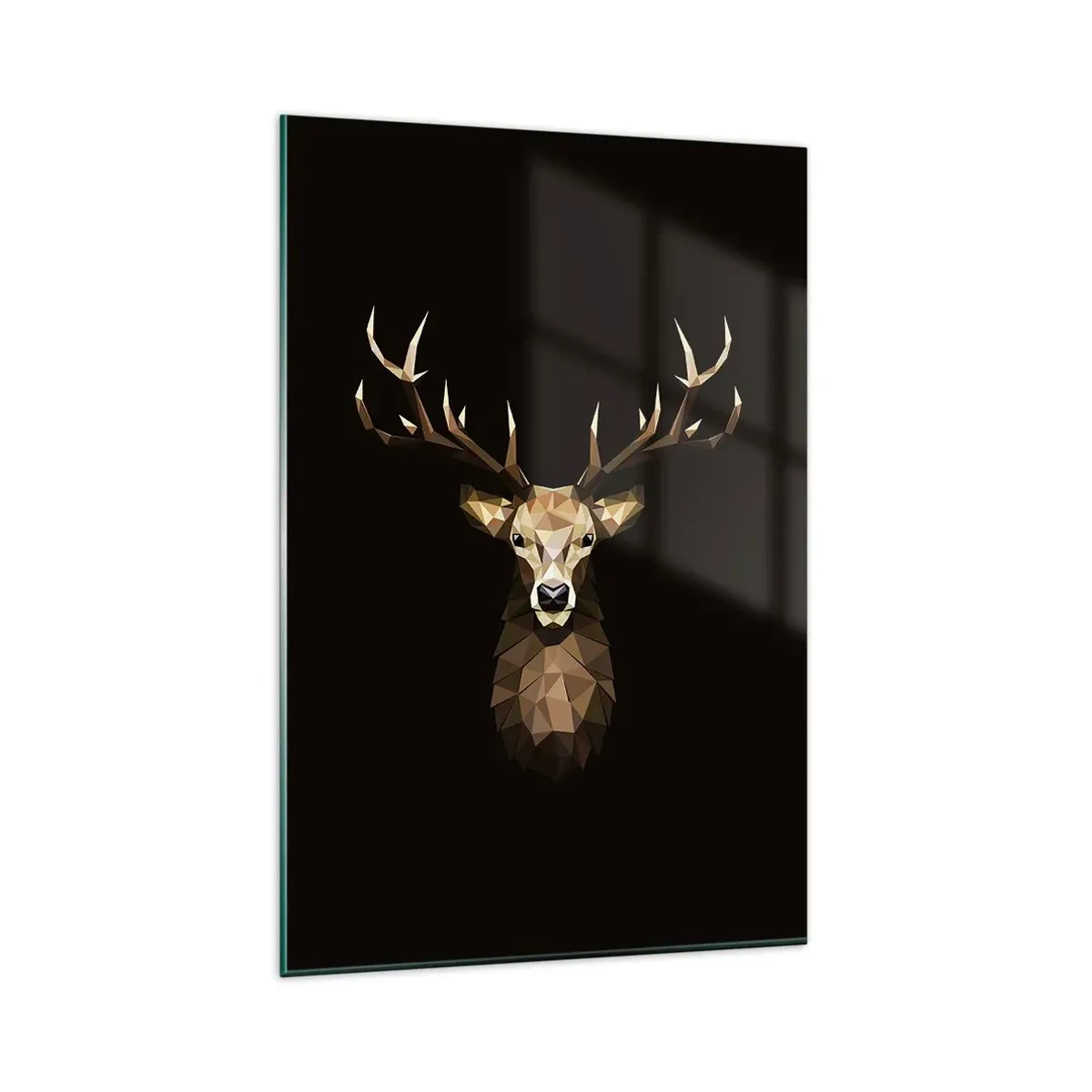 Impression sur verre - Image sur verre - Cerf polygonal géométrique sur fond noir - 80x120cm - Cerf cubique - Décoration murale moderne pour le salon et la chambre ARTTOR